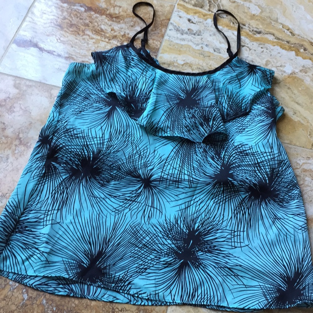 Anthropologie Greylin Aqua/Black Floral Dandelion